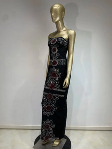 Red Circle Crystal Embellished Bandage Bodycon Maxi Dress