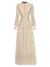 Load image into Gallery viewer, *NEW Beautiful Flower Embroidery  Lantern Sleeve Maxi Dress
