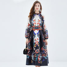 Load image into Gallery viewer, Silk Organza Lantern Sleeve Stand Collar Midi Dress