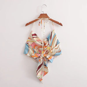 Mixed Pattern Crop Top And Trouser Set