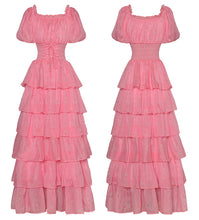 Load image into Gallery viewer, Pretty Drawstring Elastic Waist Cascading Ruffle Maxi Dress - Comes in Yellow &amp; Pink