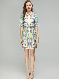 *NEW Embellished Crystal Collar Vintage Print Mini Dress
