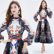 Load image into Gallery viewer, Silk Organza Lantern Sleeve Stand Collar Midi Dress