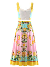 Load image into Gallery viewer, Portofino Spaghetti Strap Top + Lemon Printed Midi Skirt