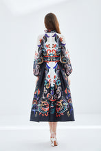 Load image into Gallery viewer, Silk Organza Lantern Sleeve Stand Collar Midi Dress