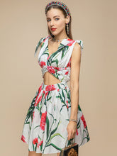 Load image into Gallery viewer, Bow V-neck Carnation Flower Print Mini Dress