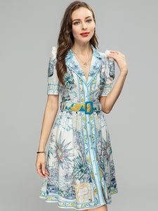 *NEW Lantern Sleeve Vintage Print Dress