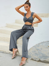 Load image into Gallery viewer, Grey Backless Crop Top and Flare Trousers