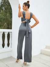 Load image into Gallery viewer, Grey Backless Crop Top and Flare Trousers