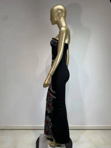 Red Circle Crystal Embellished Bandage Bodycon Maxi Dress