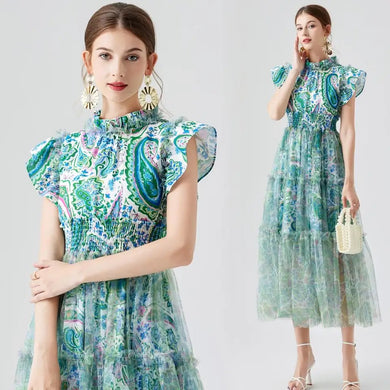 Ruffles Sleeveless Mesh Maxi Dress