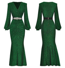 Load image into Gallery viewer, Green Envy Maxi Dress with Crystal Belt