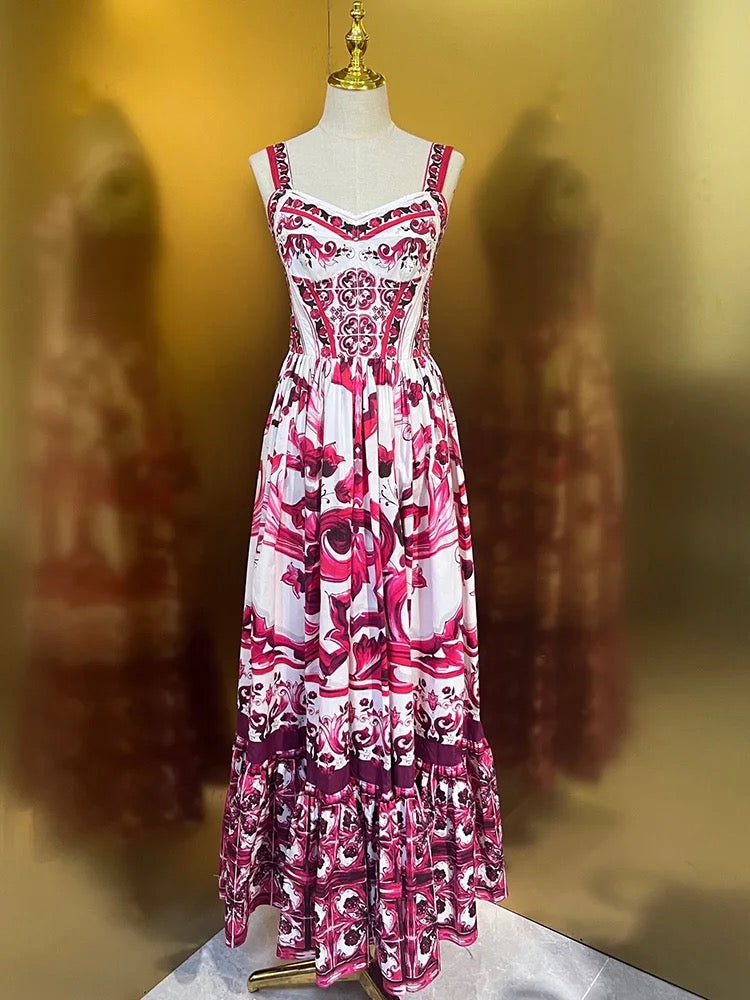 *NEW Red Tile Love Midi Dress