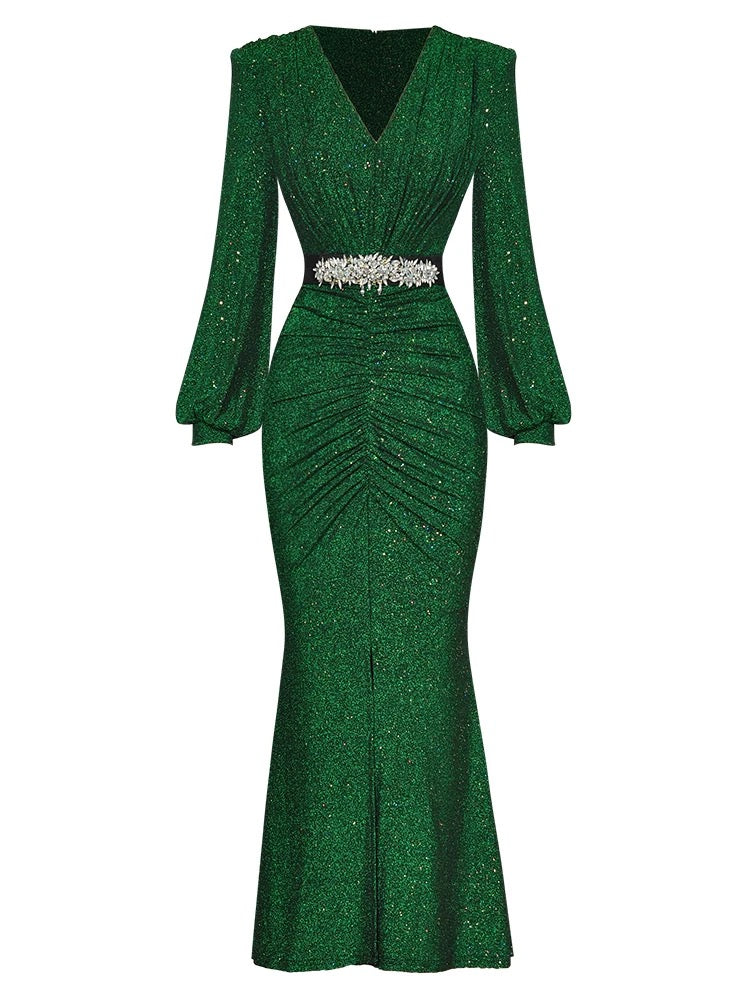 Green Envy Maxi Dress with Crystal Belt