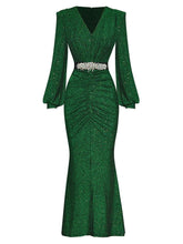 Load image into Gallery viewer, Green Envy Maxi Dress with Crystal Belt