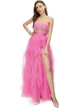 Load image into Gallery viewer, Pink Strapless &amp; Embroidery with Side Split Flounces Skirt