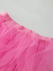 Pink Strapless & Embroidery with Side Split Flounces Skirt