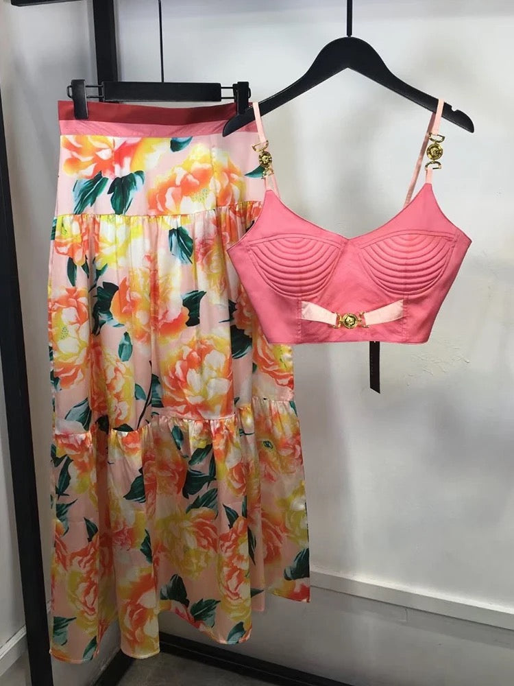 *NEW Pink Tile  print bralette & skirt