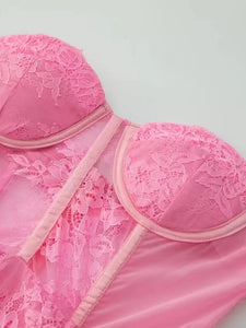 Pink Strapless & Embroidery with Side Split Flounces Skirt