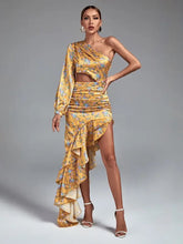 Load image into Gallery viewer, Floral Print Asymmetric Dip Hem Midaxi Dress