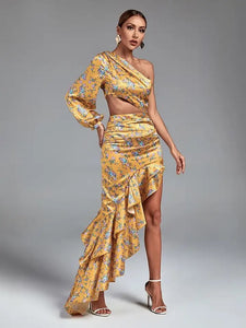 Floral Print Asymmetric Dip Hem Midaxi Dress
