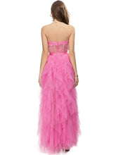 Load image into Gallery viewer, Pink Strapless &amp; Embroidery with Side Split Flounces Skirt