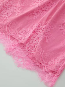 Pink Strapless & Embroidery with Side Split Flounces Skirt