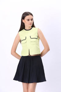 Comino Couture Lime Green Top & Navy Pleated Skirt *WAS £125*