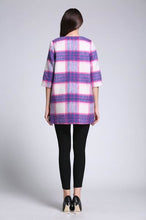 Load image into Gallery viewer, Comino Couture Pink Check Collarless Half Sleeve Coat