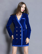 Load image into Gallery viewer, Comino Couture Royal Blue Velvet Blazer Dress
