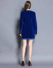 Load image into Gallery viewer, Comino Couture Royal Blue Velvet Blazer Dress