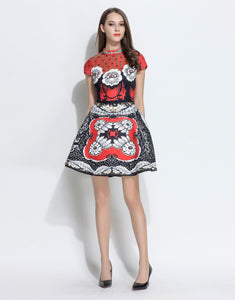 Comino Couture Cap Sleeved Red Beaded Stand Collar Dress