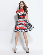Load image into Gallery viewer, Comino Couture Cap Sleeved Red Beaded Stand Collar Dress