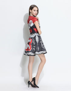 Comino Couture Cap Sleeved Red Beaded Stand Collar Dress