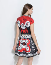 Load image into Gallery viewer, Comino Couture Cap Sleeved Red Beaded Stand Collar Dress