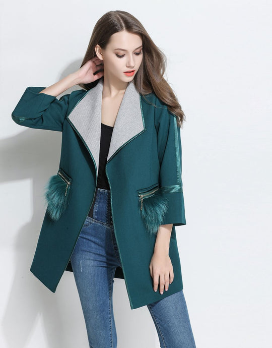 Comino Couture Green Faux Fur Pocket Coat * WAS £110*