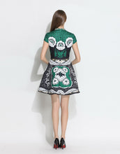 Load image into Gallery viewer, Comino Couture Cap Sleeved Green Beaded Stand Collar Dress
