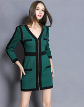 Load image into Gallery viewer, Comino Couture Green &amp; Black Woven Colour Block Dress *WAS £210*