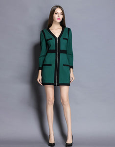 Comino Couture Green & Black Woven Colour Block Dress *WAS £210*