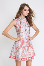 Load image into Gallery viewer, Comino Couture Grey &amp; Red High Neck Printed Mini Dress