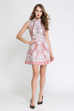 Load image into Gallery viewer, Comino Couture Grey &amp; Red High Neck Printed Mini Dress