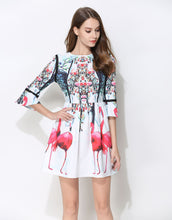 Load image into Gallery viewer, &#39;A Flamboyance of Flamingos&#39; white skater dress