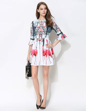 Load image into Gallery viewer, &#39;A Flamboyance of Flamingos&#39; white skater dress
