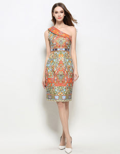 Comino Couture Asymmetric Print Dress