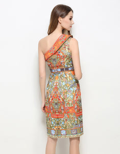 Comino Couture Asymmetric Print Dress