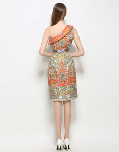Comino Couture Asymmetric Print Dress
