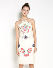 Load image into Gallery viewer, Vintage Cream Halter Neck Midi Dress