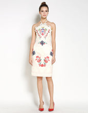 Load image into Gallery viewer, Vintage Cream Halter Neck Midi Dress