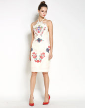 Load image into Gallery viewer, Vintage Cream Halter Neck Midi Dress