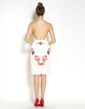 Load image into Gallery viewer, Vintage Cream Halter Neck Midi Dress